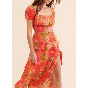 Farm Rio Womens XL Maxi Dress Blooming Floral Print Lined Square Neck NWOT